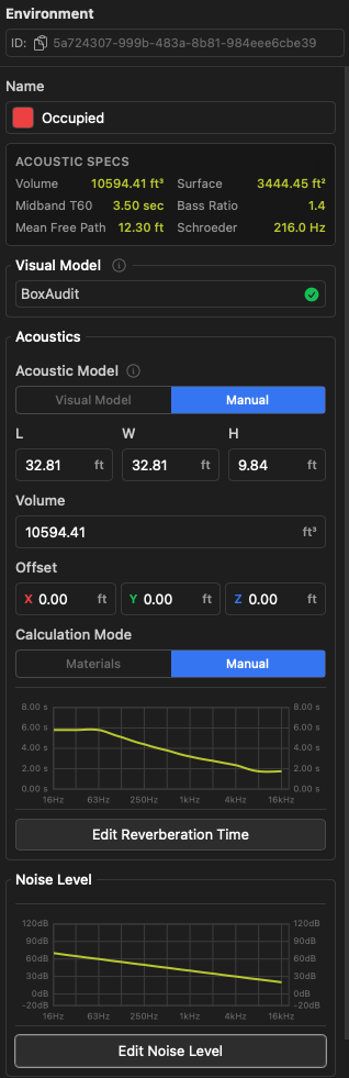 Manually configured environment with custom reverberation time