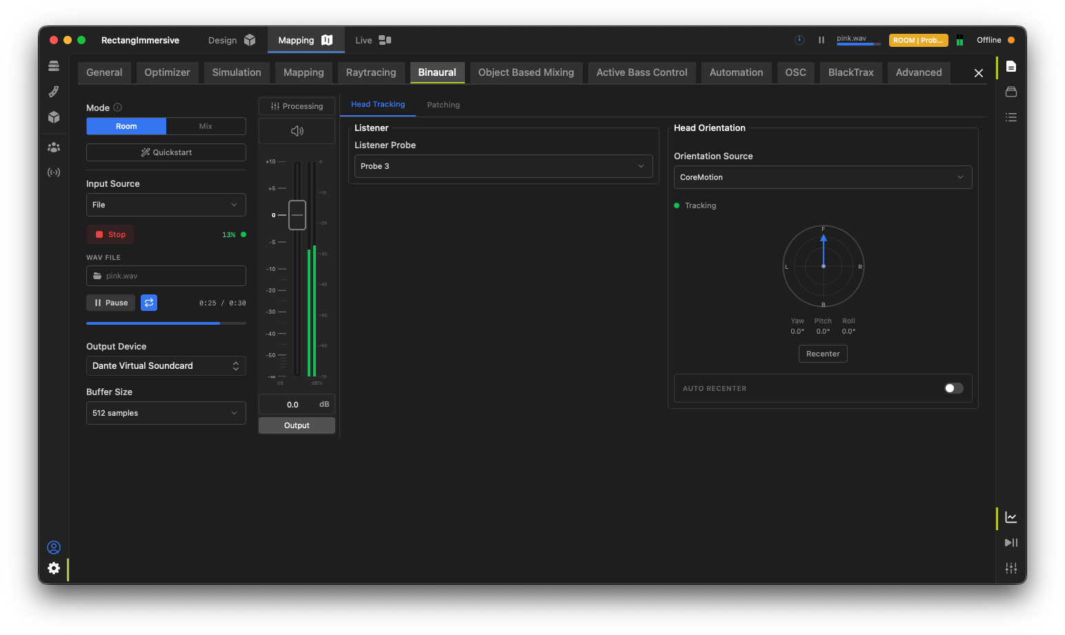 Binaural settings for Room Auralization Mode
